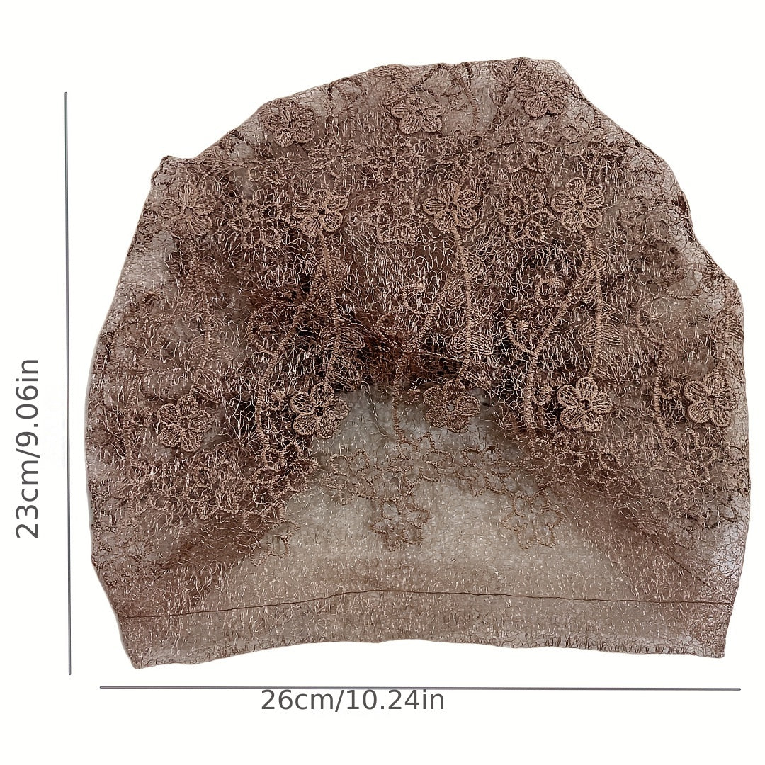 Flower Embroidery Lace Beanie Thin Breathable Turban Cap Head Wrap