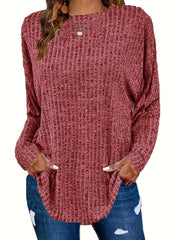 Solid Ribbed Long Sleeve Knit Top