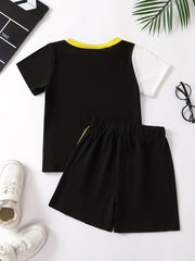 Boys Block Print 2pc Short Sleeve Top & Shorts Set