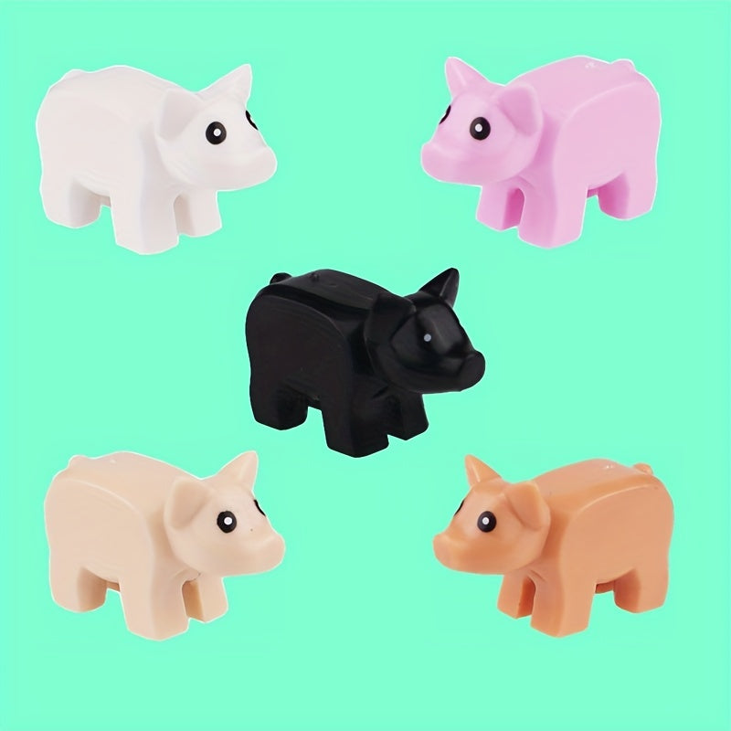 5pcs Mini Building Block Pink Piglet Farm Decoration DIY Animal Park