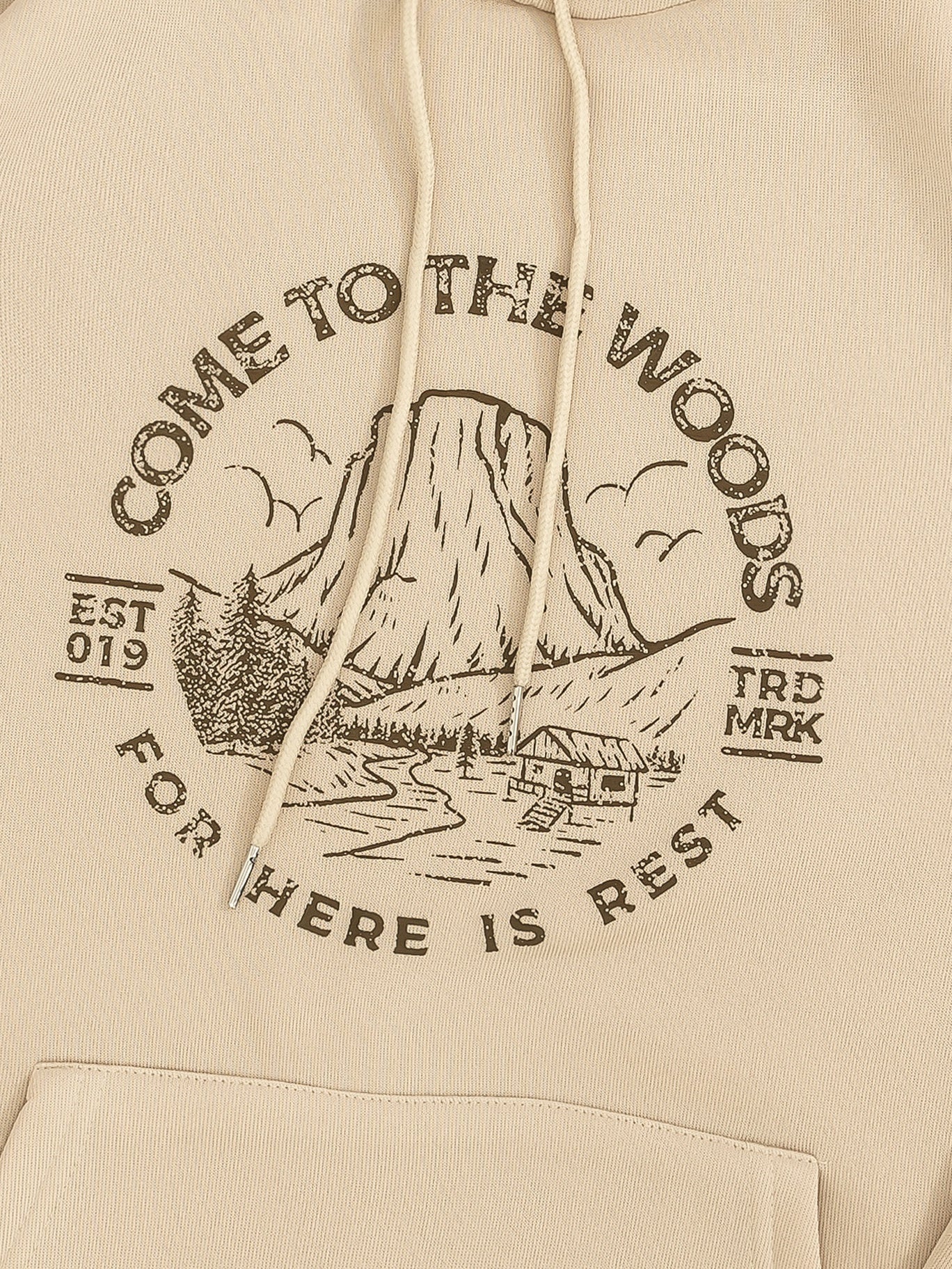 Scenes & Letter Ring Print Hooded Shirt Solid Long Sleeve Sweatshirt