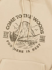 Scenes & Letter Ring Print Hooded Shirt Solid Long Sleeve Sweatshirt