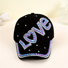 LOVE Patch Baseball Cap Rhinestone Pearl Decor Sun Hat Y2K Dad Hats