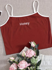 Women's Plus Ribbed Cami Top with Letter Embroidery