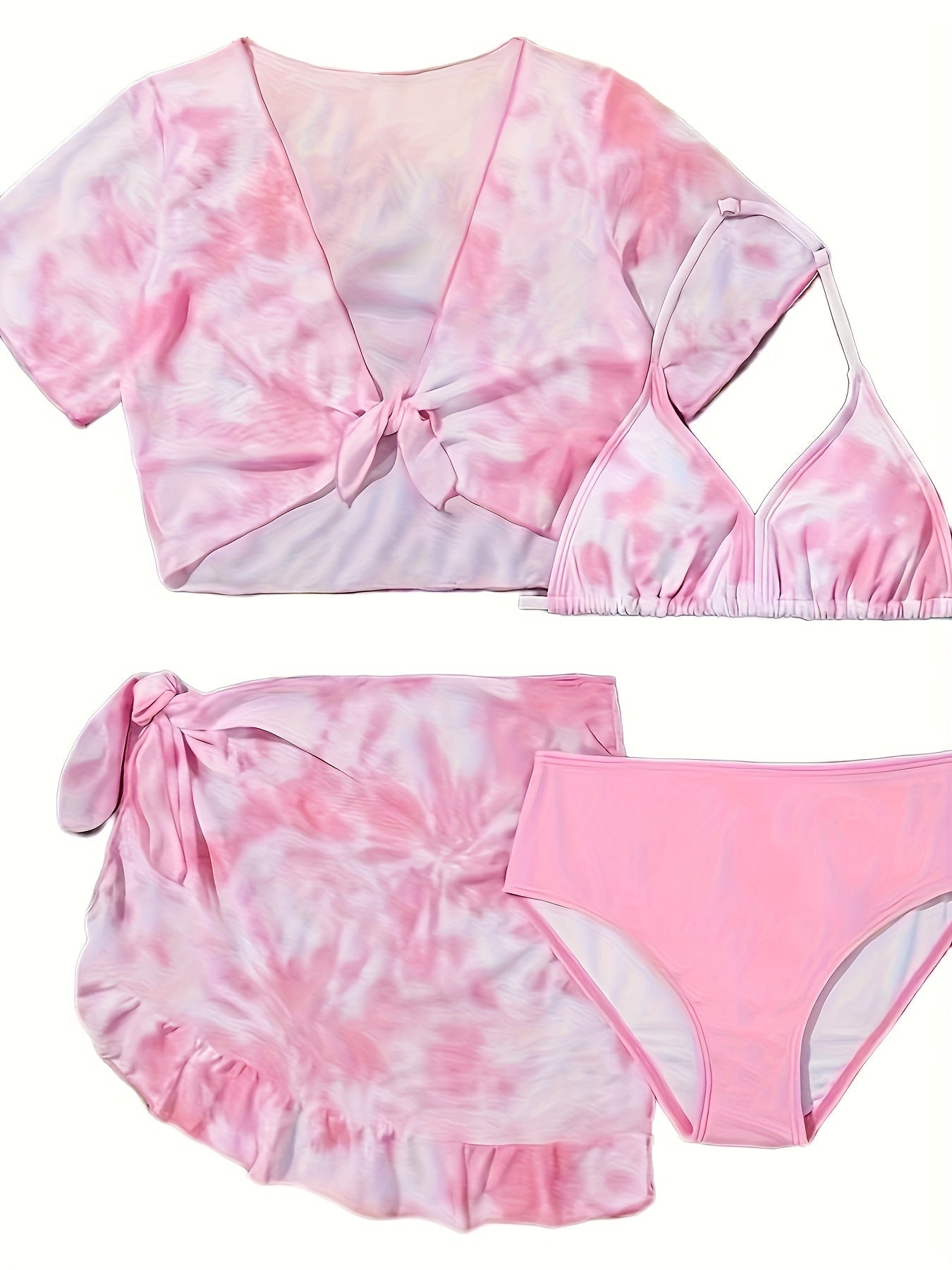 Girls Tie Dye 4pcs Bathing Suit Set Beach Vacation Gift