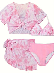 Girls Tie Dye 4pcs Bathing Suit Set Beach Vacation Gift