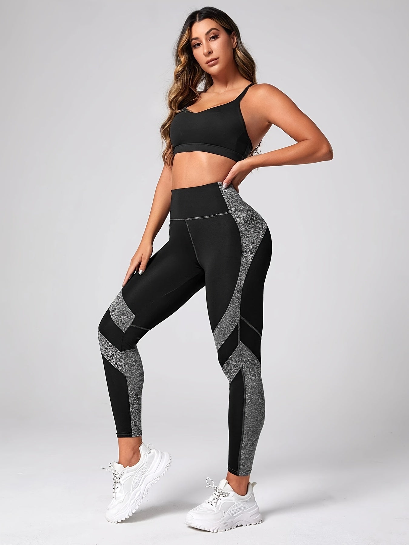 High Waist Yoga Leggings with Contrast Stripes