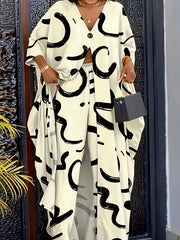 Women's Plus Print Top & Elastic Pants Two Piece Set