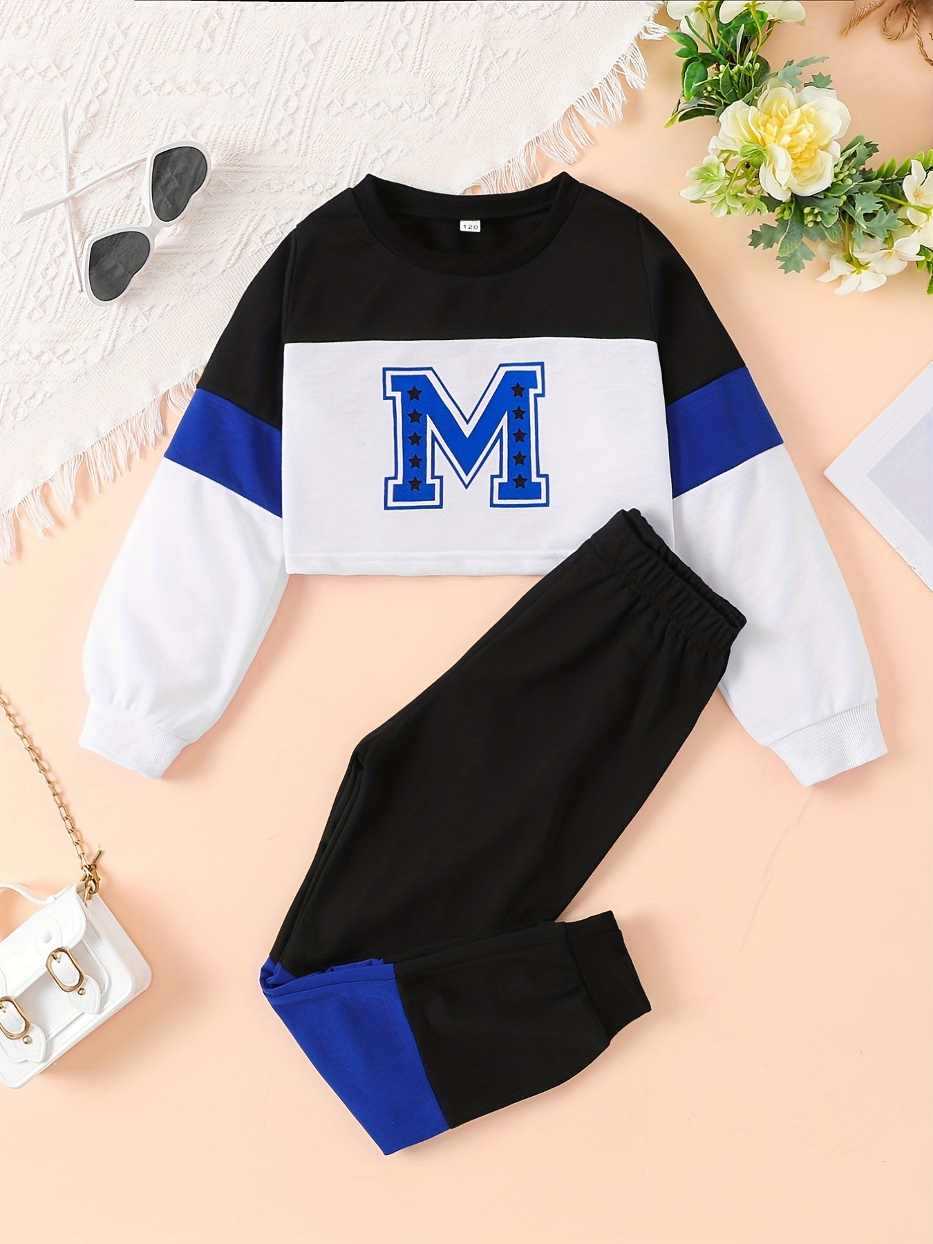 Girls M Letter Print Sweatshirt & Pant Set Kids Clothes
