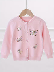 Girls' Sequin Butterfly Cardigan Sweater for Fall Winter
