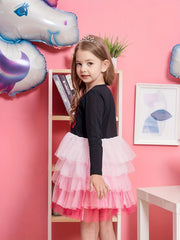 Girls Butterfly Embroidered Long Sleeve Tutu Dress Party Outfit