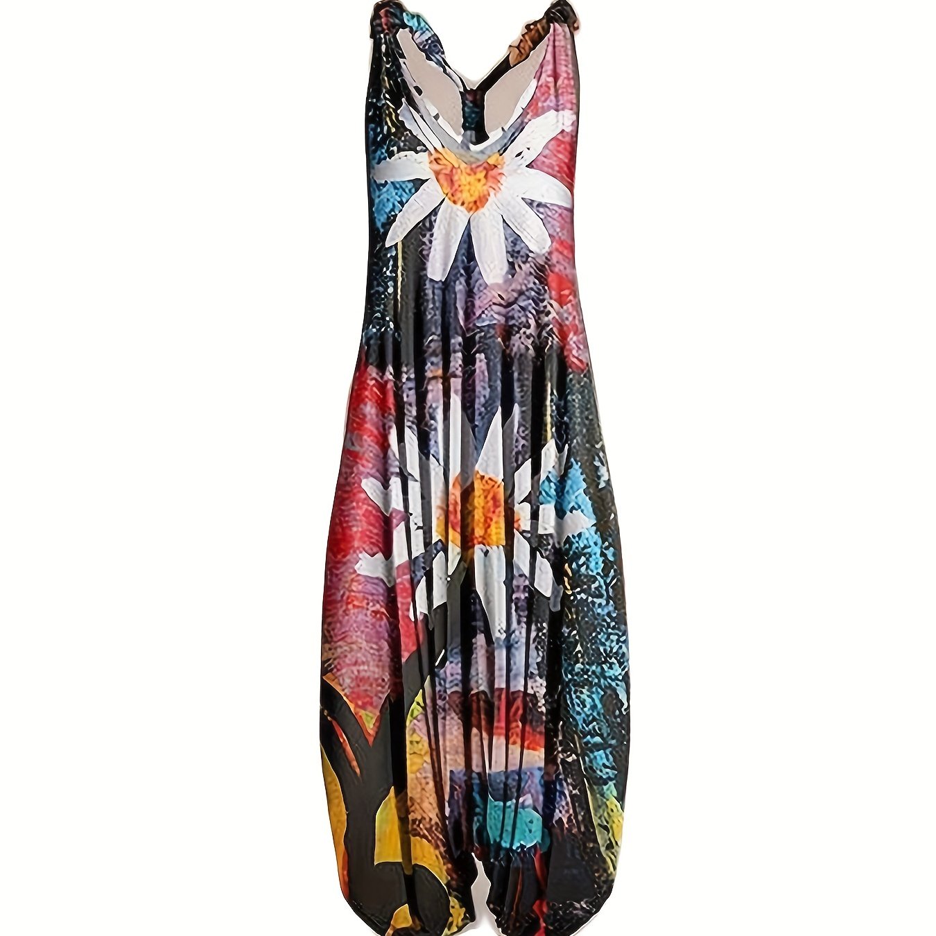 Floral Print V Neck Harem Jumpsuit Spaghetti Strap Casual Jumpsuit