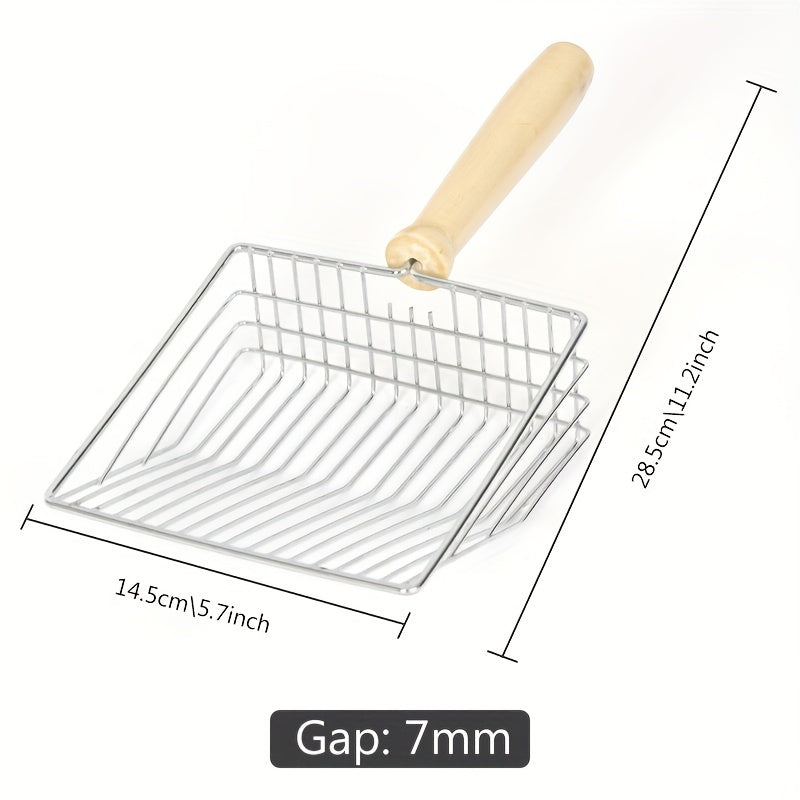 Large Silvery Wooden Handle Cat Litter Scoop for Pet Waste Cleaning