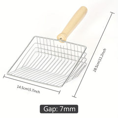 Large Silvery Wooden Handle Cat Litter Scoop for Pet Waste Cleaning