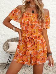 Floral Off Shoulder Jumpsuit Tie Front Romper