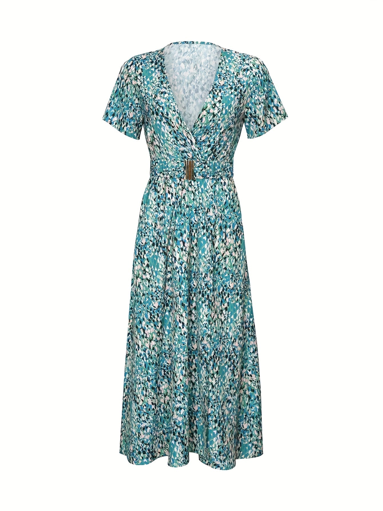 Boho V Neck Split Dress Short Sleeve