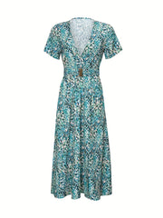 Boho V Neck Split Dress Short Sleeve