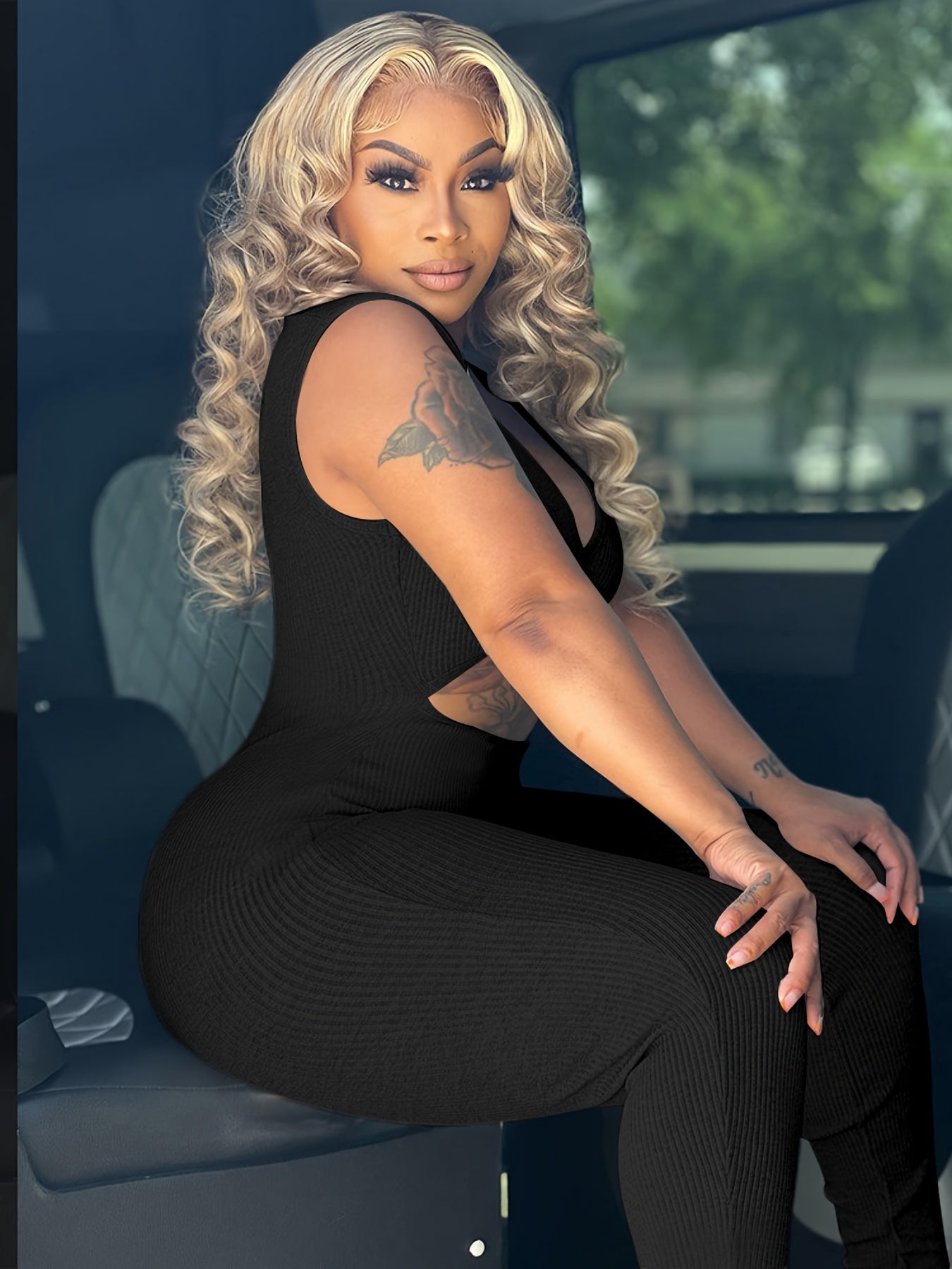 Sleeveless Cutout Jumpsuit Solid Bodycon Sexy Outfit