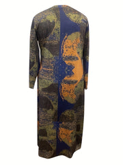 Distressed Long Sleeve Round Neck Maxi Dress