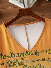 Casual Dress Women's Plus Slogan & Cartoon Figure Print V Neck Stretch