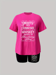 Slogan Print Short Sleeve Crop Top & Shorts Set