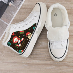 Christmas Cartoon Print Plush Lined Thermal Chunky Canvas Sneakers