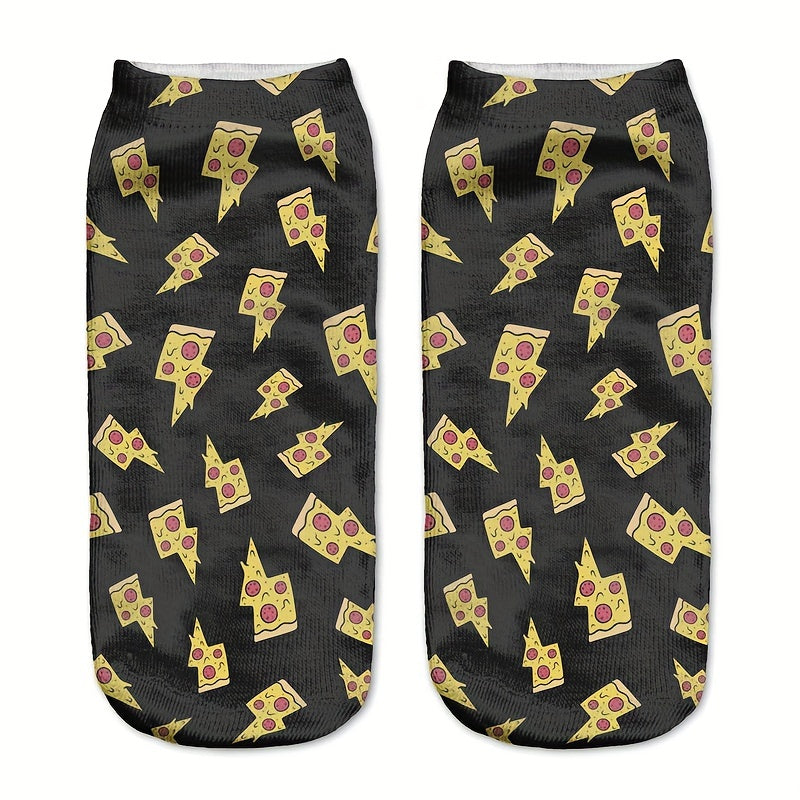 5 Pairs Cartoon Food Print Socks Comfy & Funny Low Cut Socks Women's
