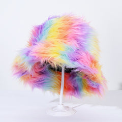 Colorful Fleece Bucket Hat Women Fishing Cap Travel Beach Hat
