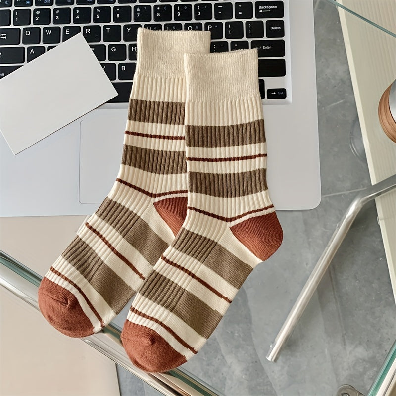 Striped Crew Socks Comfy & Breathable Women's Stockings