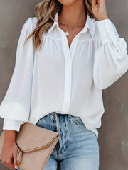 Solid Button Up Lantern Sleeve Blouse
