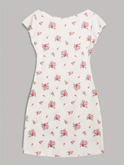 Floral Print NightDress Soft & Comfy Crew Neck Pajama Dress