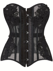 Fishnet Corset Bustier Cut Out Lace Up Body Shaper Lingerie