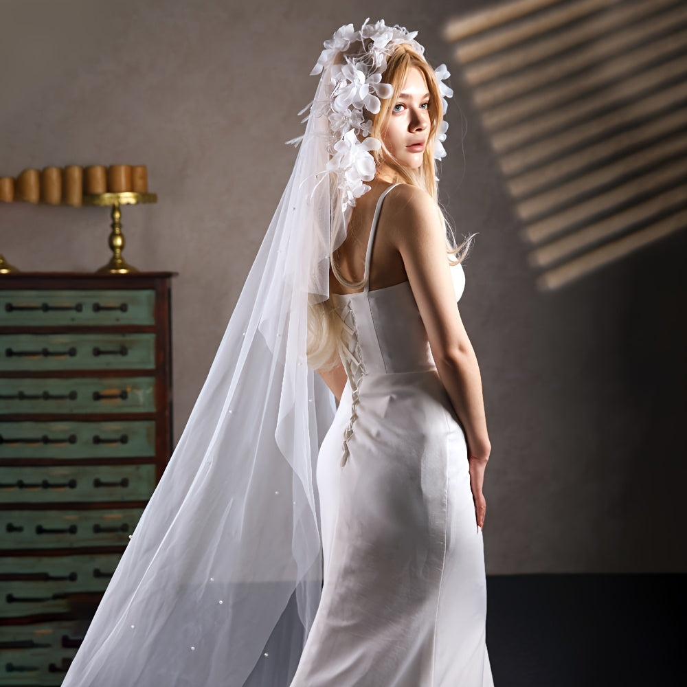 Bridal Veil Wedding Headpiece with Trail for Brides Proms Photo Shoots Wedding A