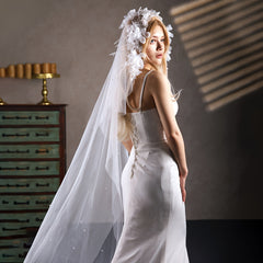 Bridal Veil Wedding Headpiece with Trail for Brides Proms Photo Shoots Wedding A