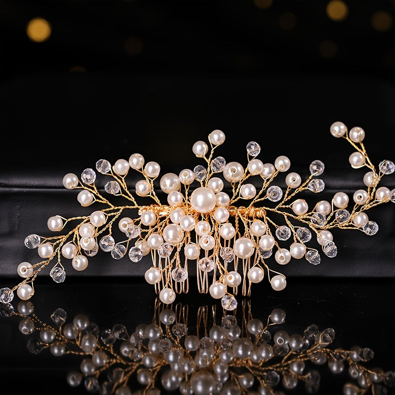 Silvery Pearl Crystal Wedding Hair Combs Hairpin Hair Accessories Bridal