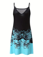 Colorblock Floral Print V Neck Cami Dress