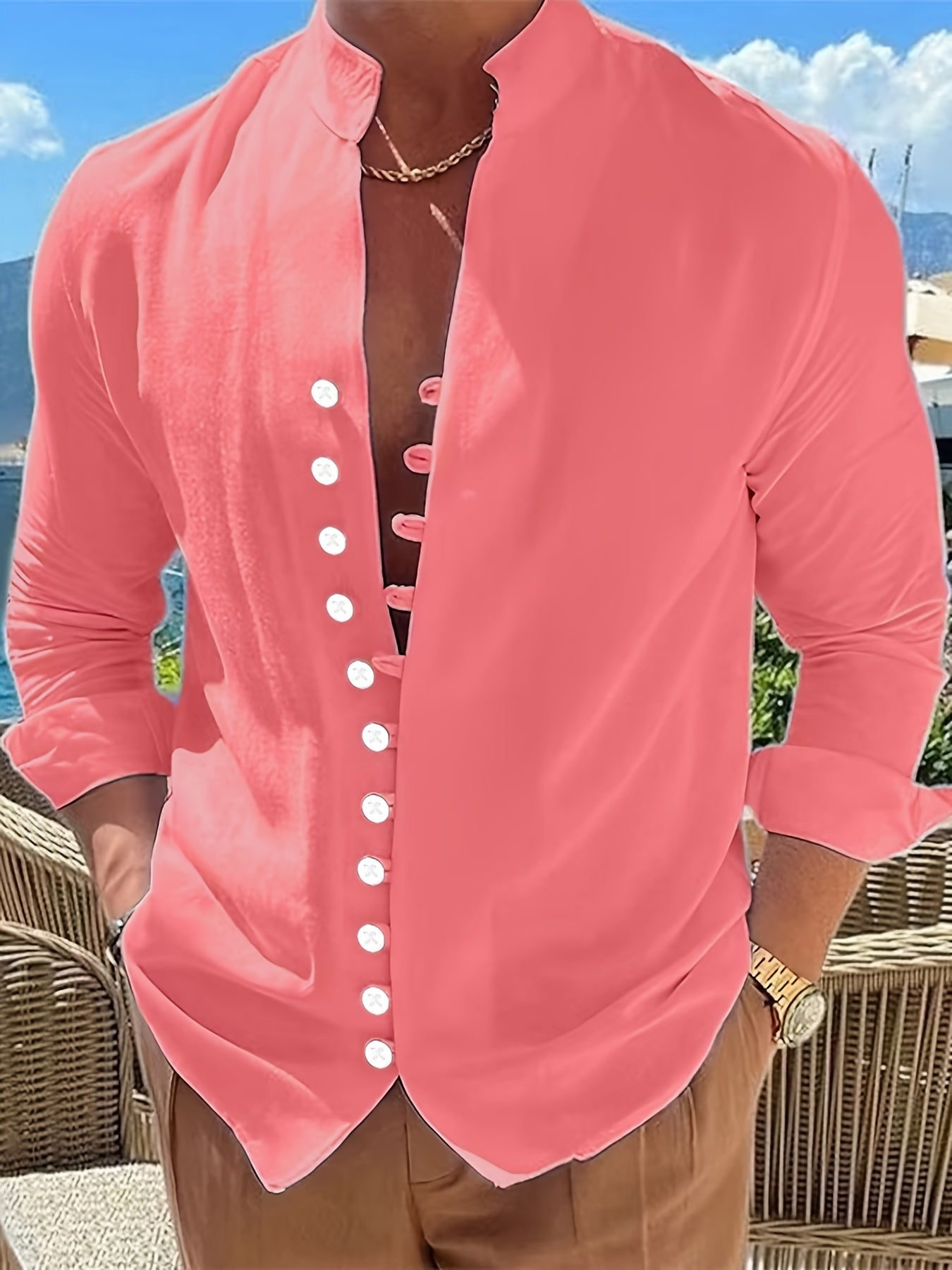 Men's Solid Short Sleeve Shirt for Summer Vacation