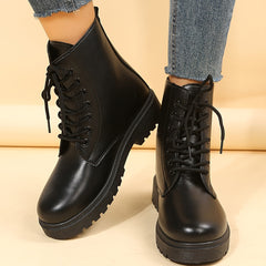 Chunky Heel Ankle Boots Lace Up Short Boots Women's Footwear
