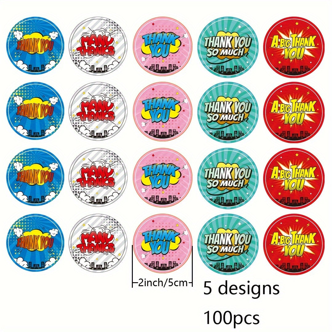 100pcs E-commerce Thank You Stickers, Colorful Round Stickers, 5.08 cm