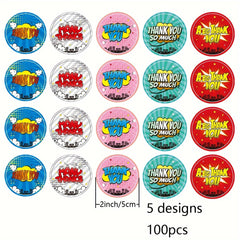 100pcs E-commerce Thank You Stickers, Colorful Round Stickers, 5.08 cm