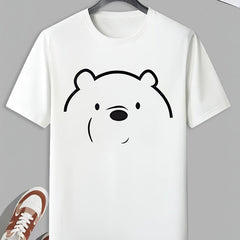 Men's Bear Face Print T shirt Stretch Breathable Tee For Outdoor