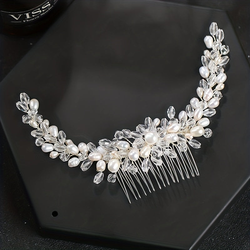 Pearl Inlaid Crystal Hair Comb for Women