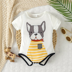 Baby Boy Onesie Dog Cartoon Print Short Sleeve Bodysuit