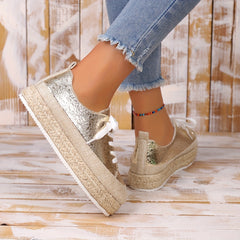 Metallic Platform Sneakers Lace Up Espadrille Shoes