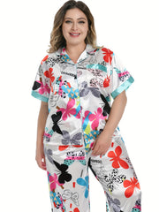 Butterfly Print Satin Pajamas Set