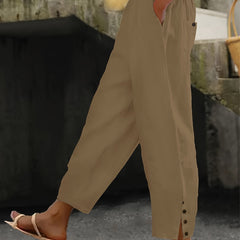 Solid Button Casual Pants with Pockets