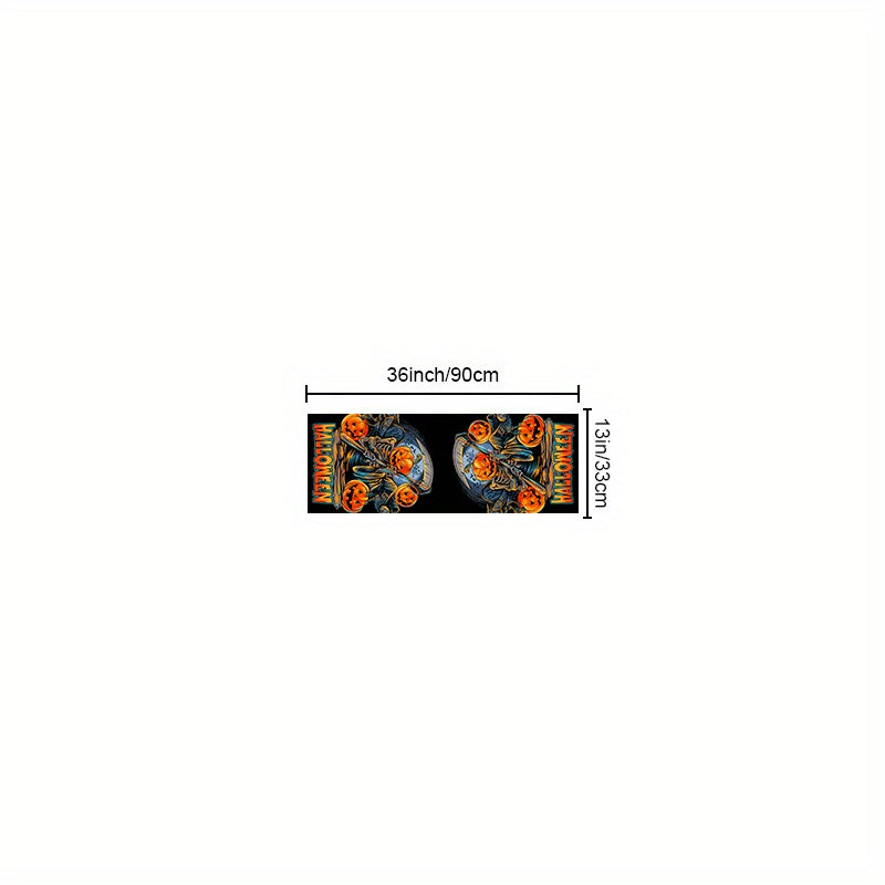 Halloween Theme Table Runner Pumpkin Skull Pattern Polyester Plaid Table Cover