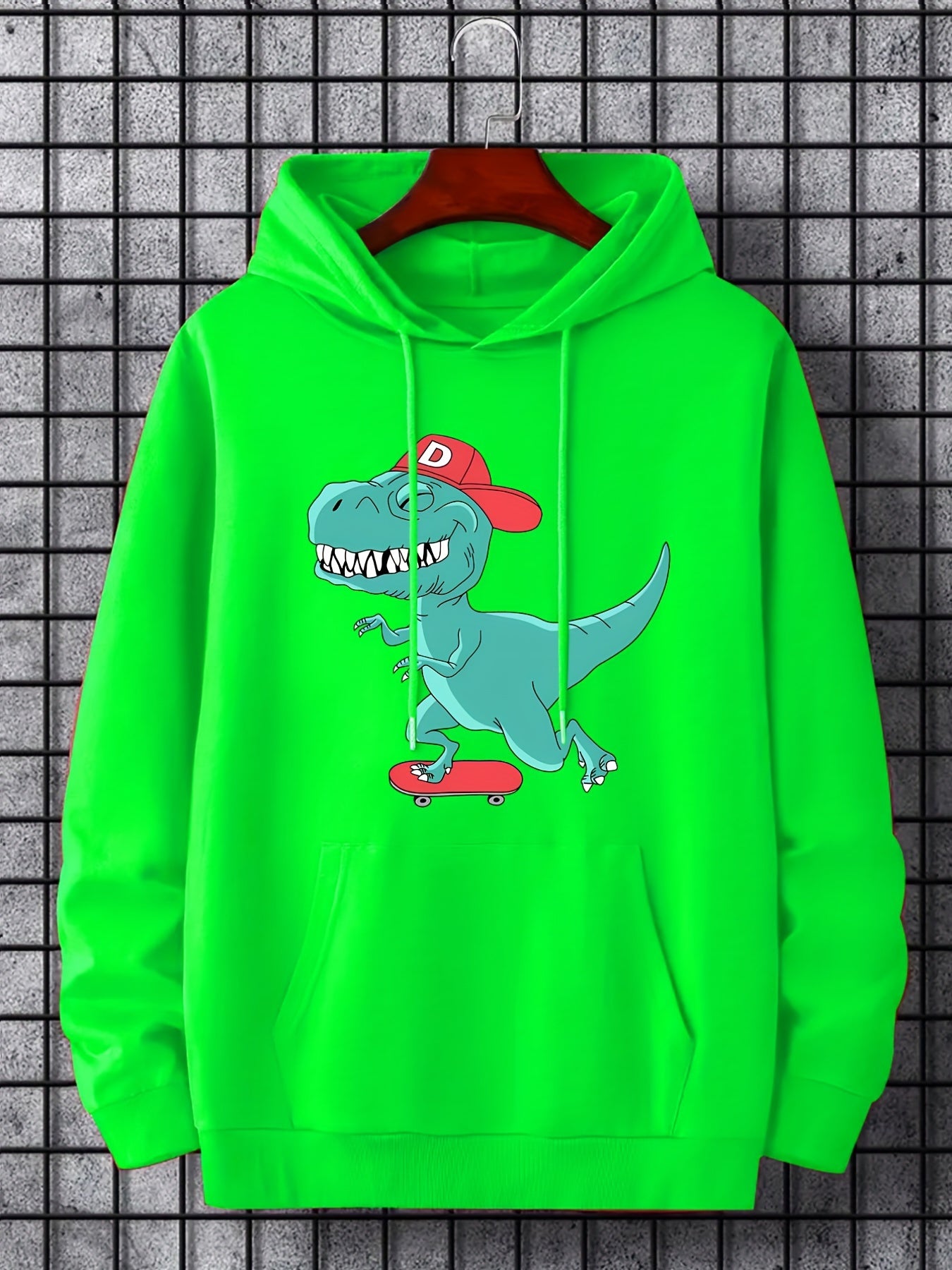 Anime Dinosaur Print Hoodie Men's Graphic Pullover Hooded Sweatshirt