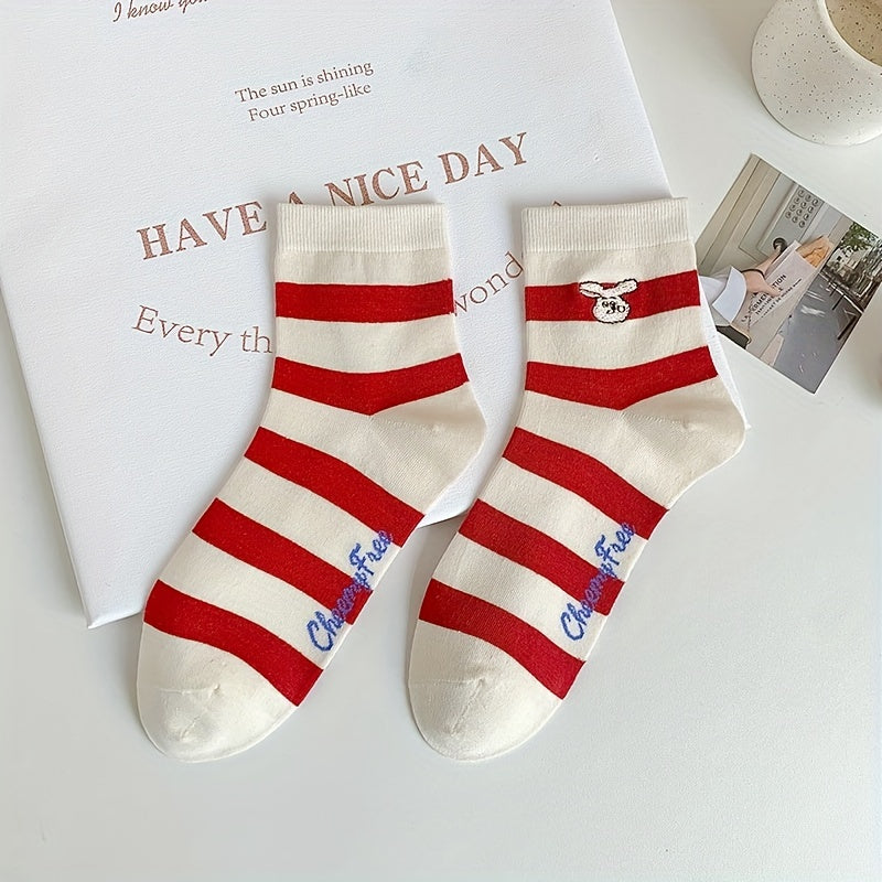 5 Pairs Letter & Striped Print Socks Women's Mid Tube Stockings