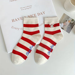 5 Pairs Letter & Striped Print Socks Women's Mid Tube Stockings
